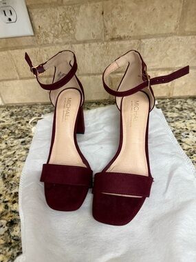 Stellah Burgundy Suede Ankle-Strap Block Heels